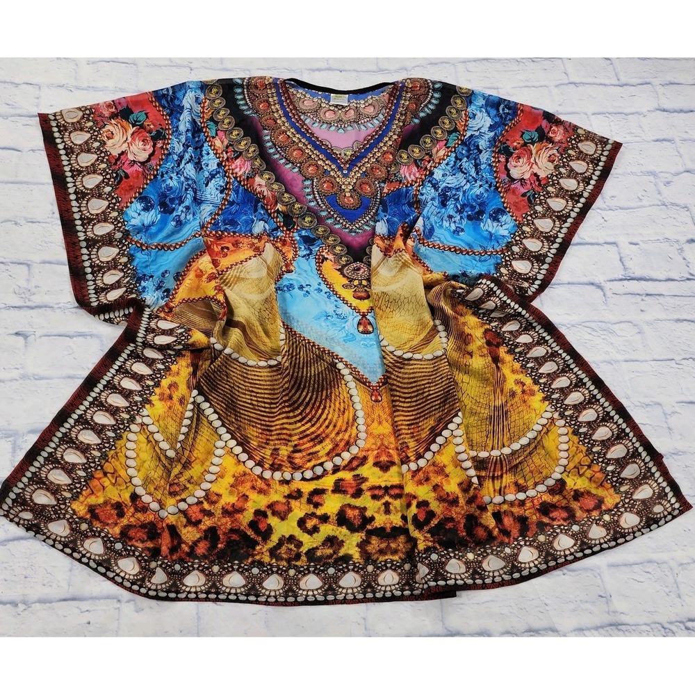 Rima Beachworld Tunic ONE SIZE Sheer Chiffon Cover Up Boho Festival Beach Bead